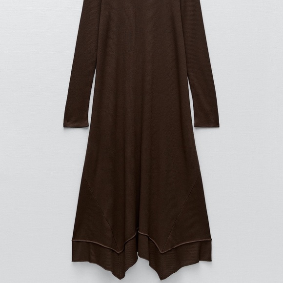 Zara brown long ribbed handkerchief midi dress NWT - Picture 9 of 9